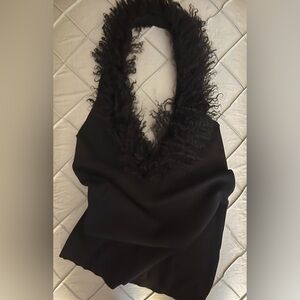 Black Fuzzy V-Neck Top